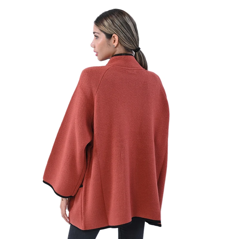 TAMSY Damen Strick-Mantel mit Schnalle, Beige