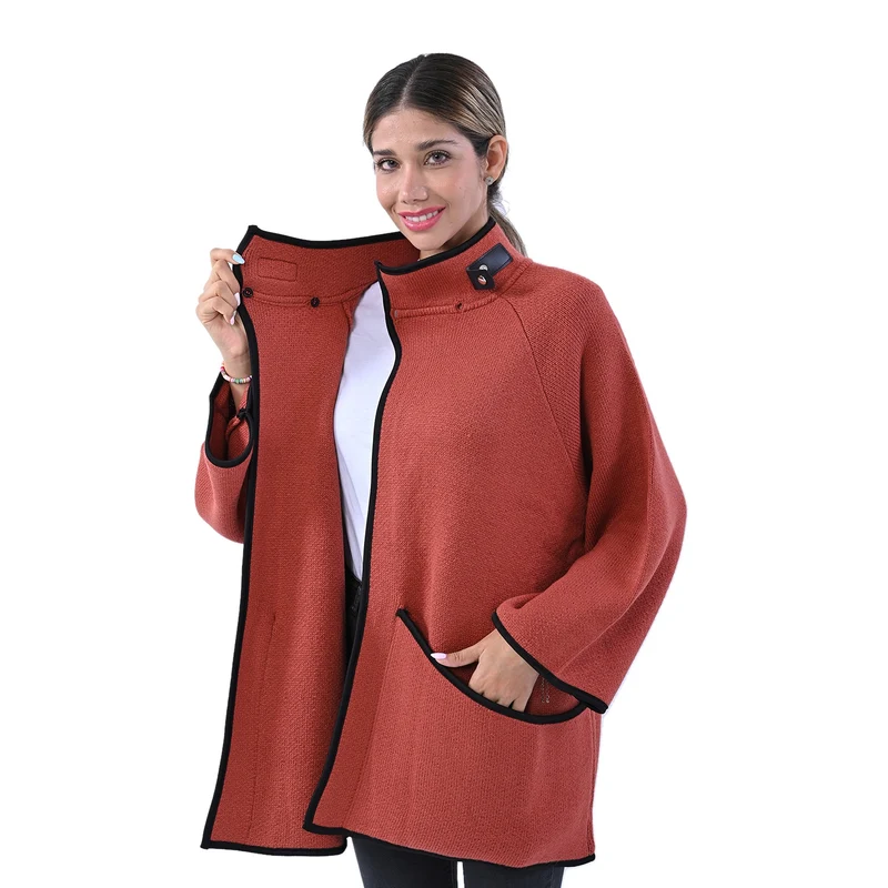 TAMSY Damen Strick-Mantel mit Schnalle, Beige