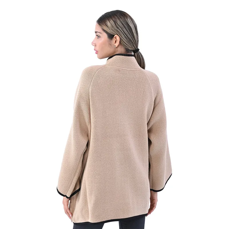 TAMSY Damen Strick-Mantel mit Schnalle, Beige