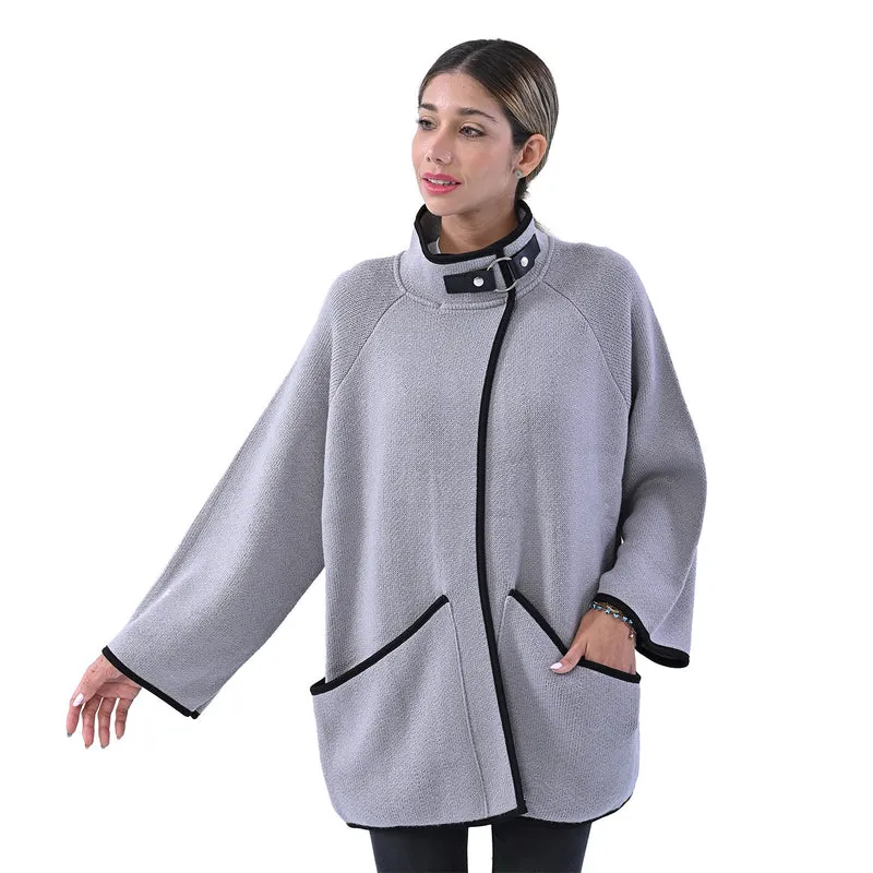 TAMSY Damen Strick-Mantel mit Schnalle, Beige