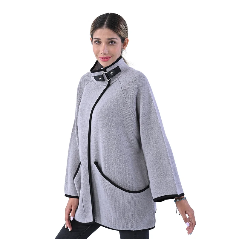 TAMSY Damen Strick-Mantel mit Schnalle, Beige