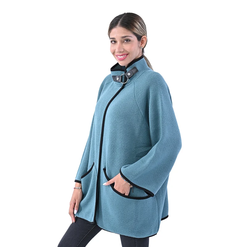 TAMSY Damen Strick-Mantel mit Schnalle, Beige