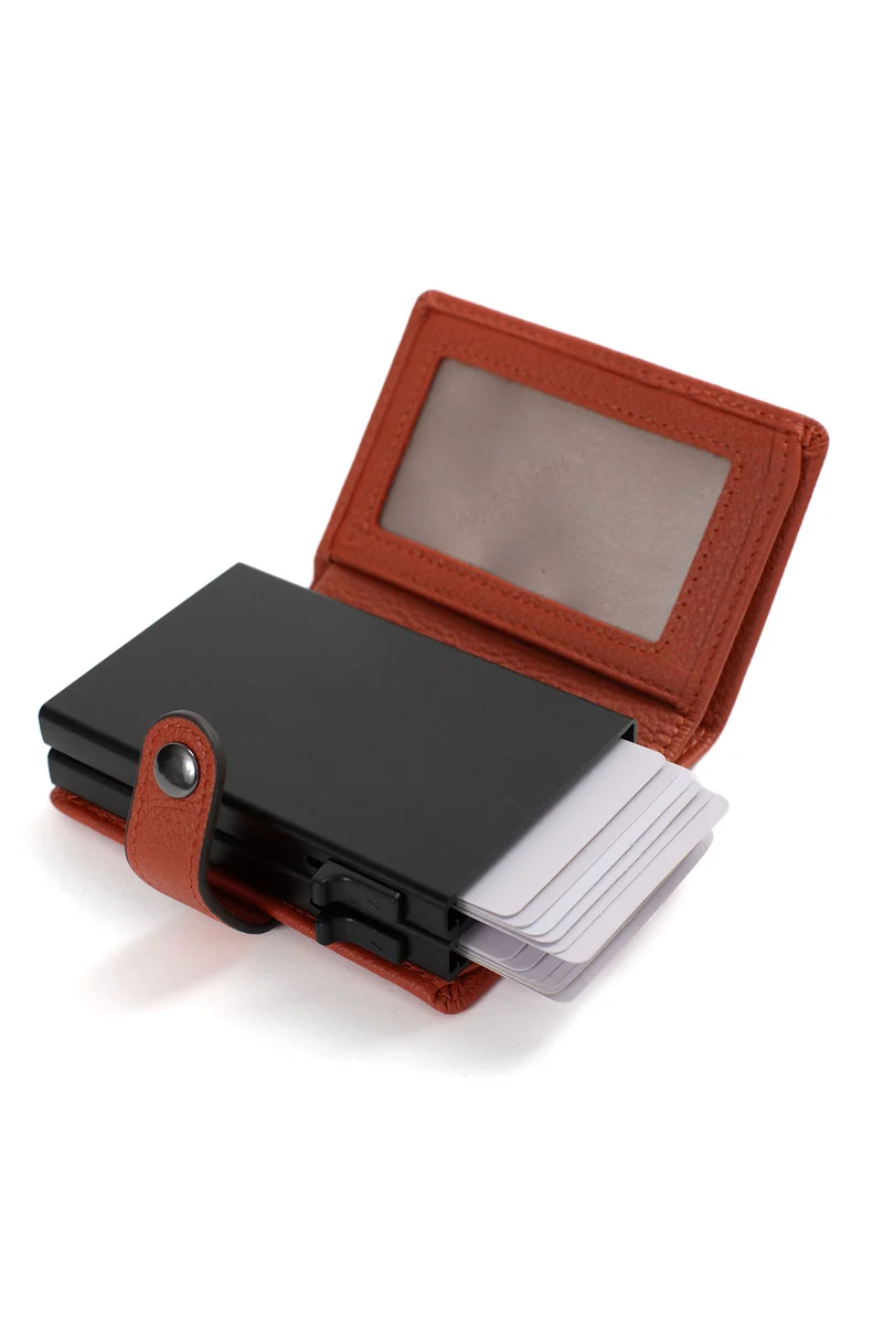 Boîtier porte-cartes - 1 volet - Stop RFID - Cuir