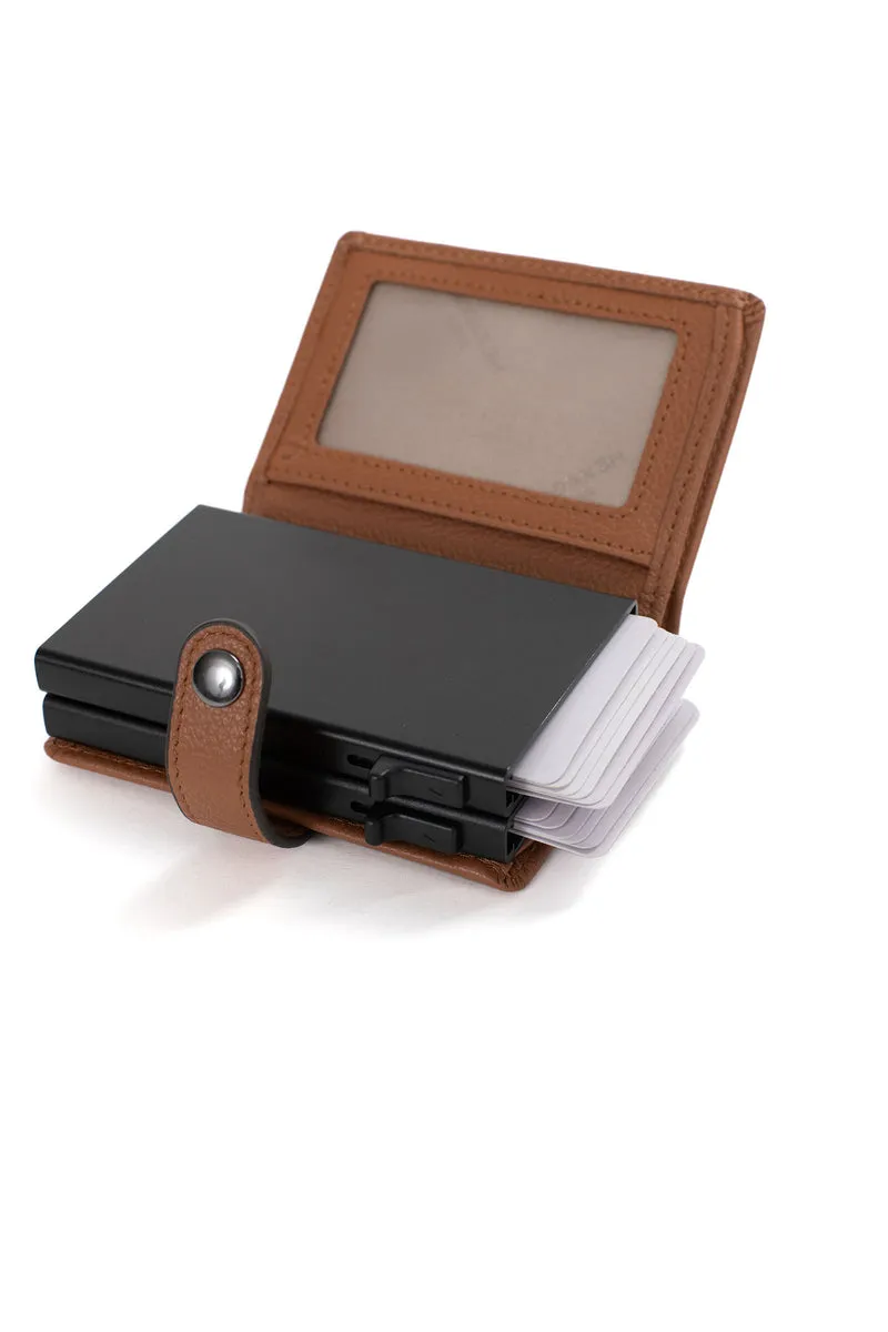 Boîtier porte-cartes - 1 volet - Stop RFID - Cuir