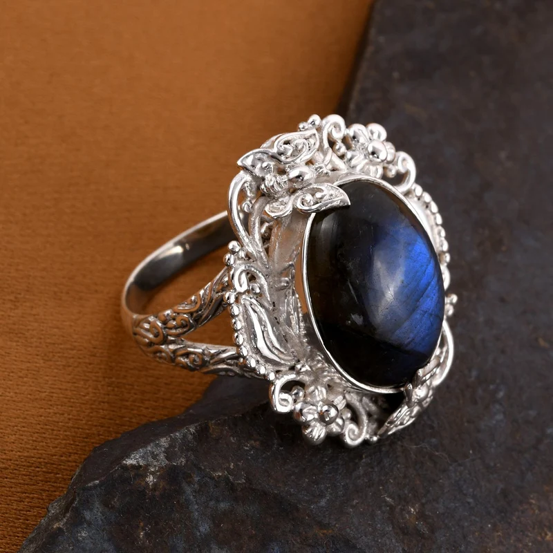 Royal Bali - Labradorit Ring, 925 Silber ca. 12,30 ct