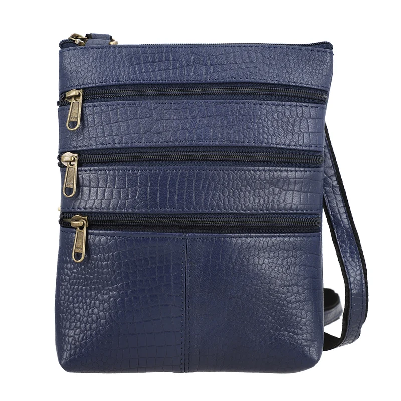 CLOSE OUT - Echtleder Crossbody Tasche mit Kroko Prägung, Multi-Fächer, 20 x 24 cm, Cognac