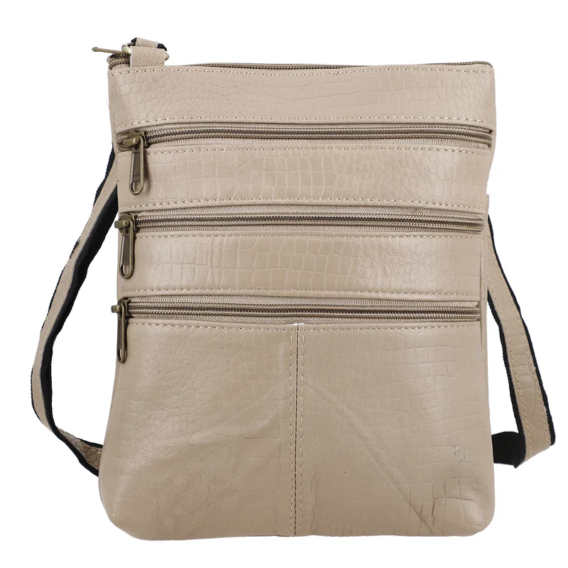 CLOSE OUT - Echtleder Crossbody Tasche mit Kroko Prägung, Multi-Fächer, 20 x 24 cm, Cognac