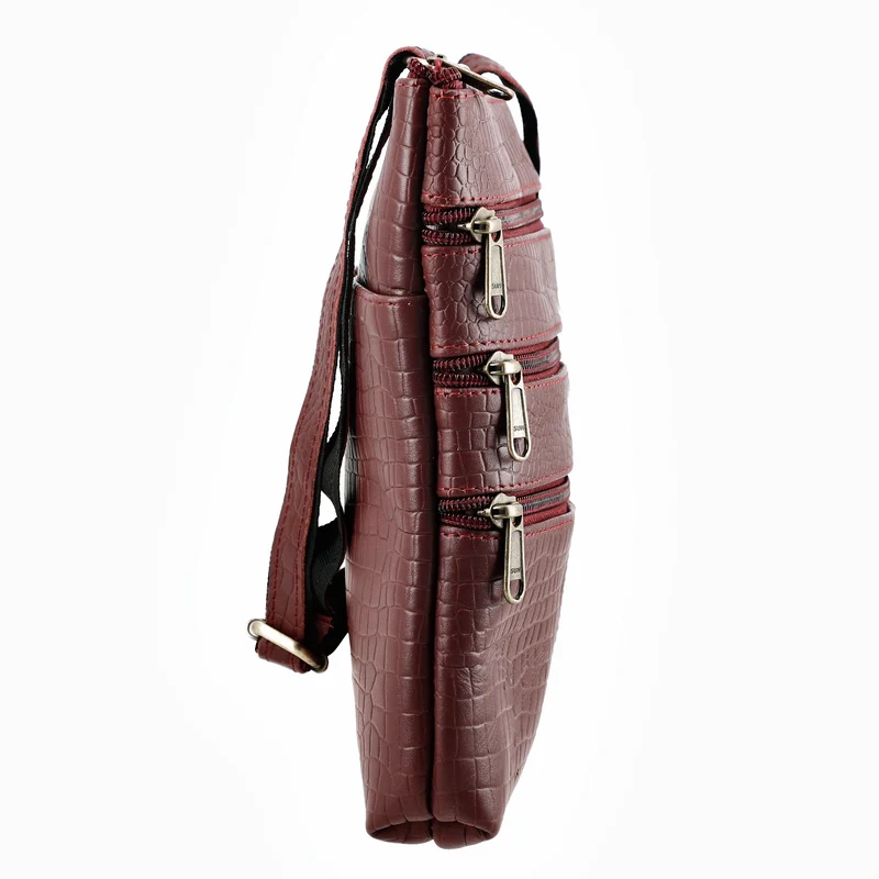 CLOSE OUT - Echtleder Crossbody Tasche mit Kroko Prägung, Multi-Fächer, 20 x 24 cm, Cognac
