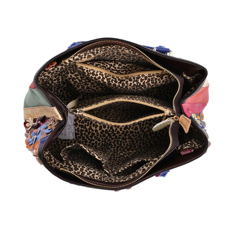 Chaos by Elsie, Crossbody-Tasche aus echtem Leder, Multicolor mit gewebtem Muster, RFID-Schutz und Mini-Taschenlampe, ca. 37 x 14,5 x 25 cm