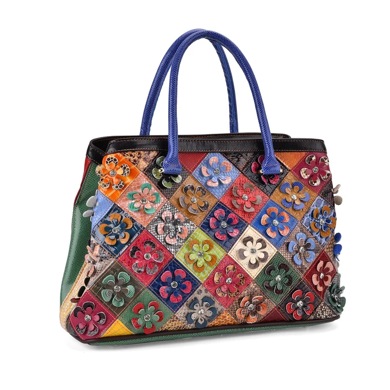 Chaos by Elsie, Crossbody-Tasche aus echtem Leder, Multicolor mit gewebtem Muster, RFID-Schutz und Mini-Taschenlampe, ca. 37 x 14,5 x 25 cm