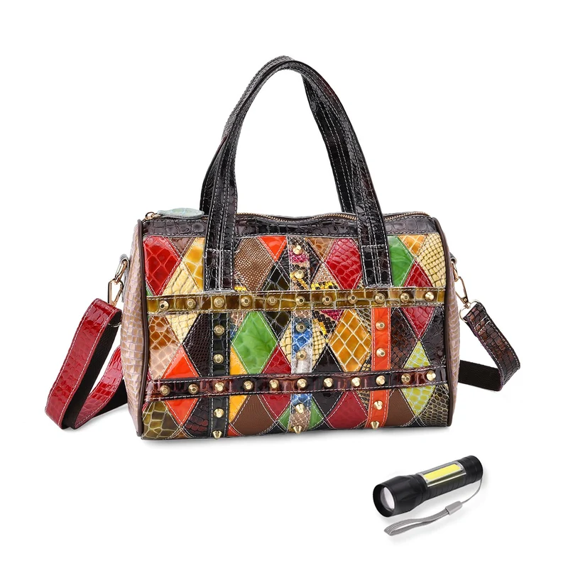 Chaos by Elsie - Crossbody-Tasche aus echtem Leder, Multicolor, mit RFID-Schutz und Mini-Taschenlampe, ca. 31,5x17,5x19,5 cm