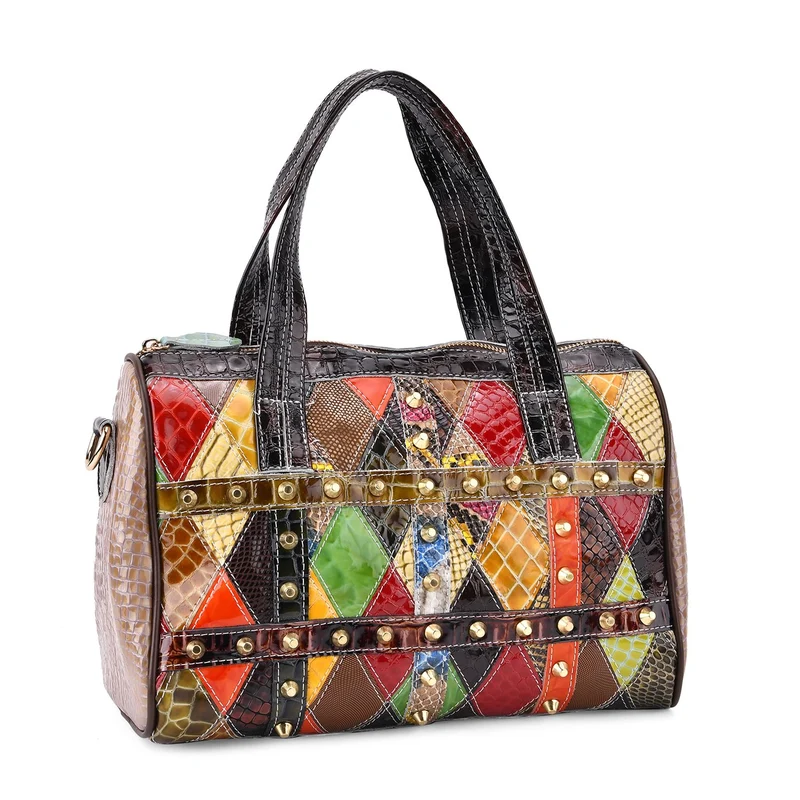 Chaos by Elsie - Crossbody-Tasche aus echtem Leder, Multicolor, mit RFID-Schutz und Mini-Taschenlampe, ca. 31,5x17,5x19,5 cm