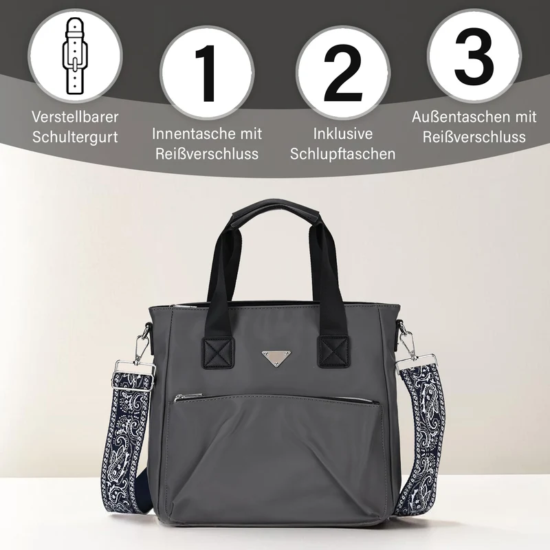 Tote-Crossbody-Tasche - mit verstellbarem Riemen und praktischen Fächern, 33 x 13 x 30 cm, Rot