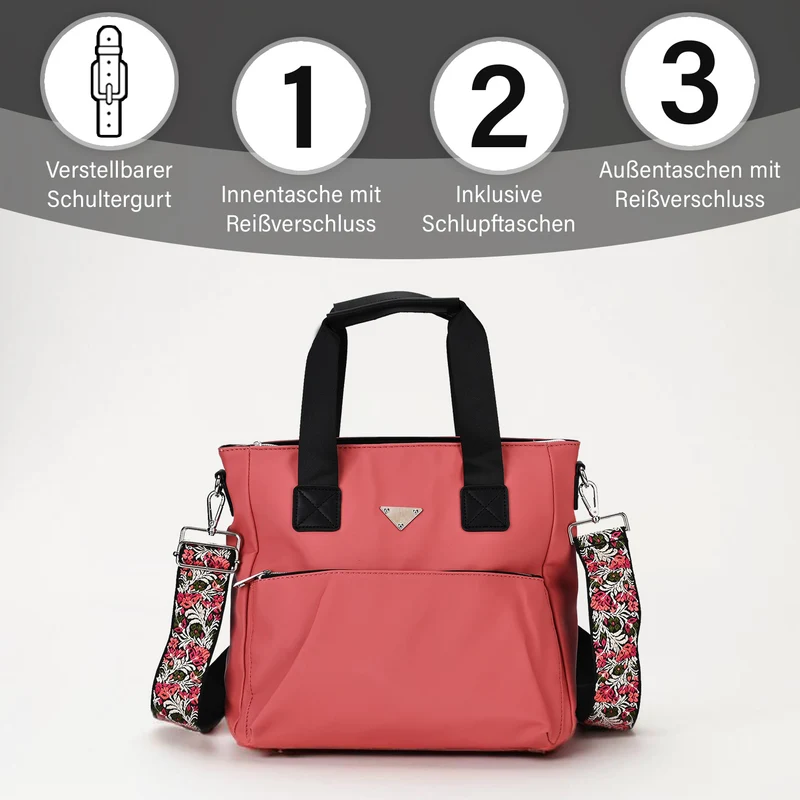 Tote-Crossbody-Tasche - mit verstellbarem Riemen und praktischen Fächern, 33 x 13 x 30 cm, Rot
