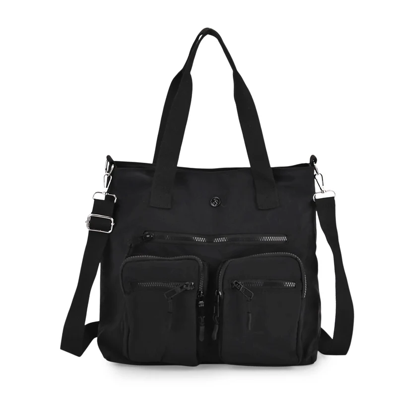 Crossbody-Schultertasche mit Mehrfachfächern, 31x30x14 cm, Schwarz