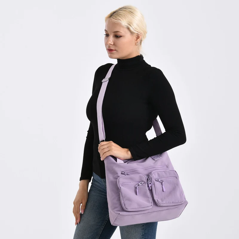 Crossbody-Schultertasche mit Mehrfachfächern, 31x30x14 cm, Schwarz