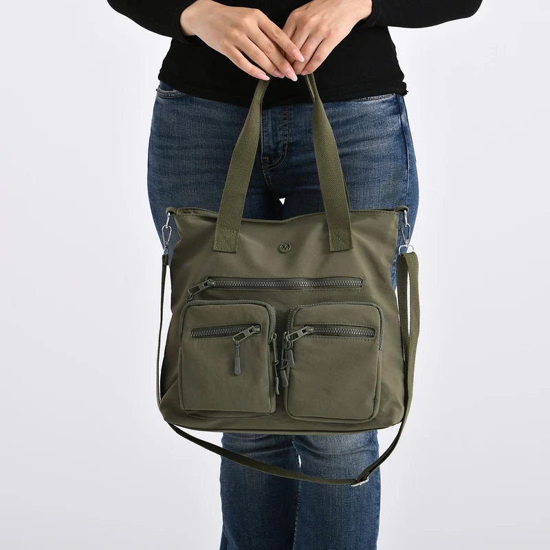 Crossbody-Schultertasche mit Mehrfachfächern, 31x30x14 cm, Schwarz