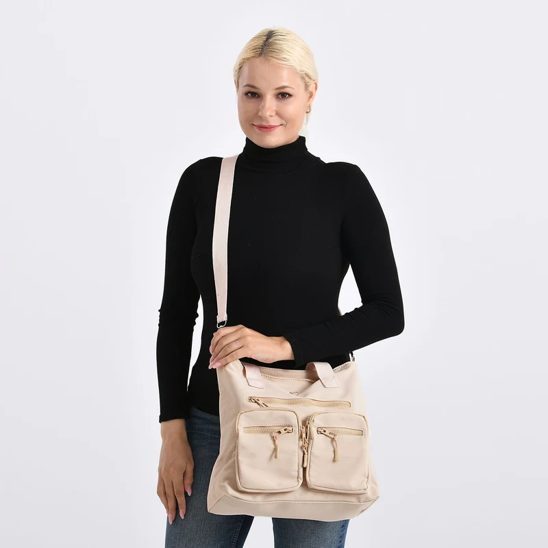 Crossbody-Schultertasche mit Mehrfachfächern, 31x30x14 cm, Schwarz