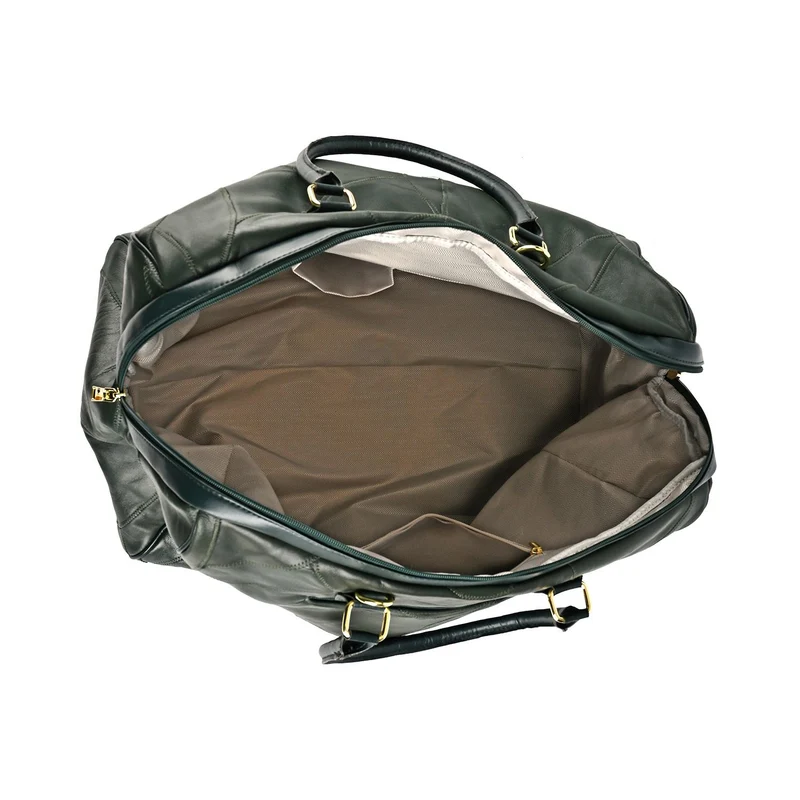 Stylische Patchwork-Reisetasche aus weichem Schafsleder - Großes Hauptfach, sichere Rückentasche, Innenfächer, Tragegriff (20 cm) & abnehmbarer Schultergurt (120 cm). Größe: 46x27x33 cm