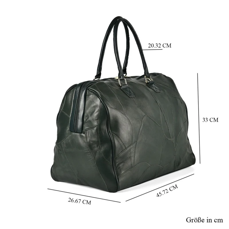 Stylische Patchwork-Reisetasche aus weichem Schafsleder - Großes Hauptfach, sichere Rückentasche, Innenfächer, Tragegriff (20 cm) & abnehmbarer Schultergurt (120 cm). Größe: 46x27x33 cm