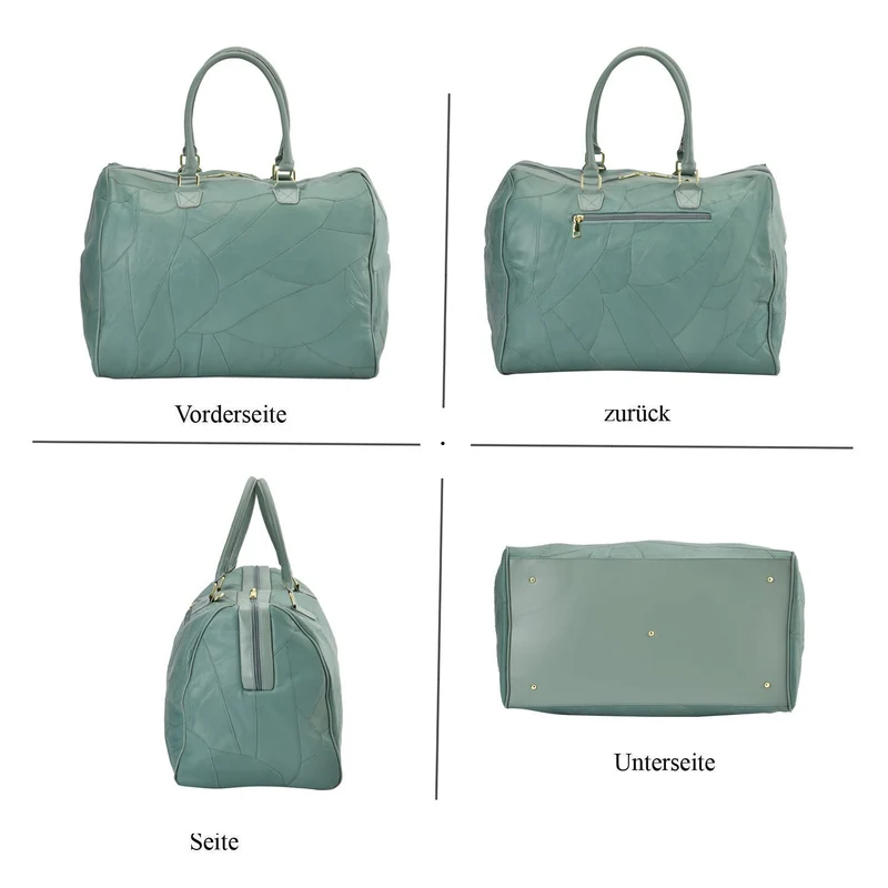 Stylische Patchwork-Reisetasche aus weichem Schafsleder - Großes Hauptfach, sichere Rückentasche, Innenfächer, Tragegriff (20 cm) & abnehmbarer Schultergurt (120 cm). Größe: 46x27x33 cm