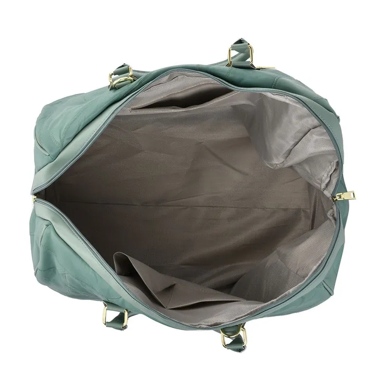 Stylische Patchwork-Reisetasche aus weichem Schafsleder - Großes Hauptfach, sichere Rückentasche, Innenfächer, Tragegriff (20 cm) & abnehmbarer Schultergurt (120 cm). Größe: 46x27x33 cm