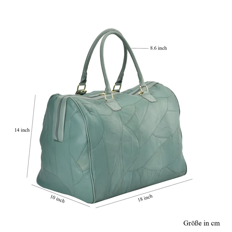 Stylische Patchwork-Reisetasche aus weichem Schafsleder - Großes Hauptfach, sichere Rückentasche, Innenfächer, Tragegriff (20 cm) & abnehmbarer Schultergurt (120 cm). Größe: 46x27x33 cm