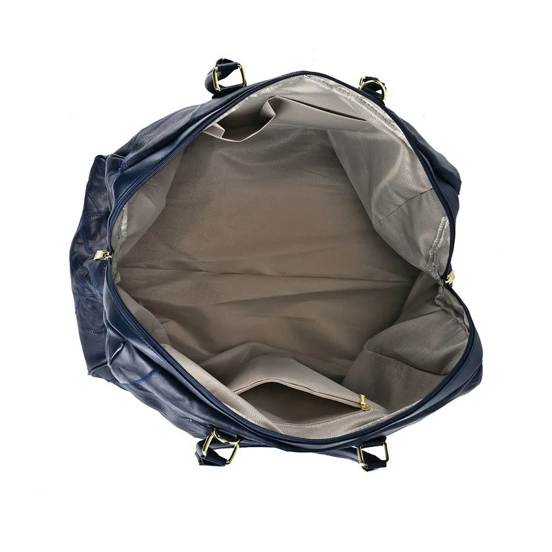 Stylische Patchwork-Reisetasche aus weichem Schafsleder - Großes Hauptfach, sichere Rückentasche, Innenfächer, Tragegriff (20 cm) & abnehmbarer Schultergurt (120 cm). Größe: 46x27x33 cm
