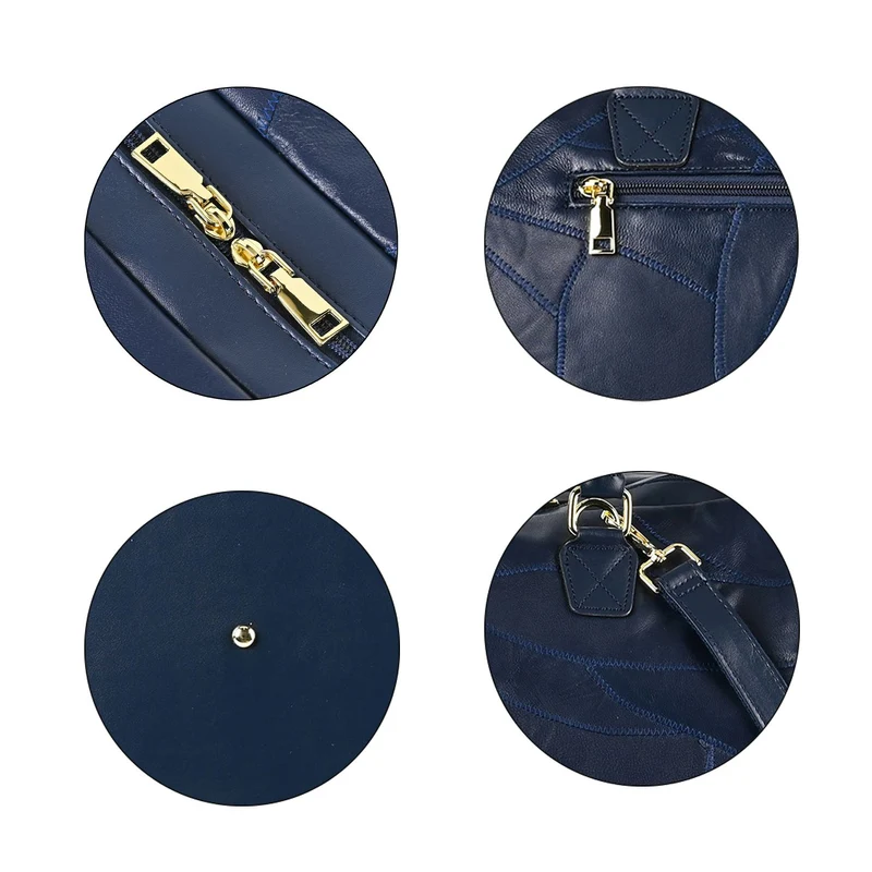 Stylische Patchwork-Reisetasche aus weichem Schafsleder - Großes Hauptfach, sichere Rückentasche, Innenfächer, Tragegriff (20 cm) & abnehmbarer Schultergurt (120 cm). Größe: 46x27x33 cm