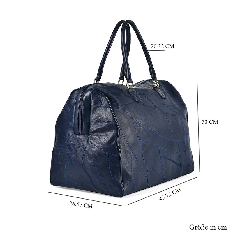 Stylische Patchwork-Reisetasche aus weichem Schafsleder - Großes Hauptfach, sichere Rückentasche, Innenfächer, Tragegriff (20 cm) & abnehmbarer Schultergurt (120 cm). Größe: 46x27x33 cm