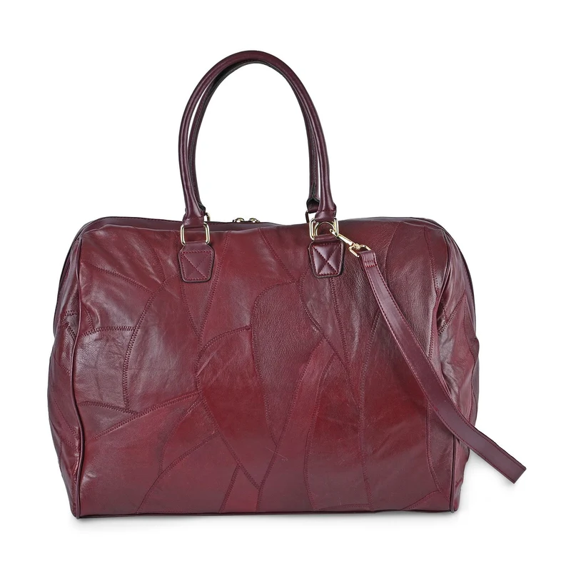 Stylische Patchwork-Reisetasche aus weichem Schafsleder - Großes Hauptfach, sichere Rückentasche, Innenfächer, Tragegriff (20 cm) & abnehmbarer Schultergurt (120 cm). Größe: 46x27x33 cm