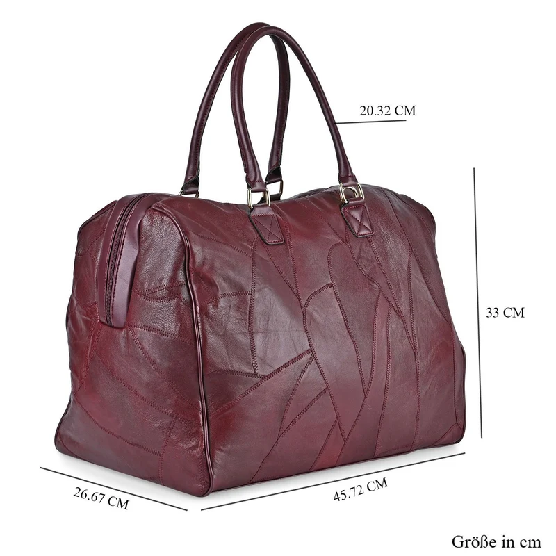 Stylische Patchwork-Reisetasche aus weichem Schafsleder - Großes Hauptfach, sichere Rückentasche, Innenfächer, Tragegriff (20 cm) & abnehmbarer Schultergurt (120 cm). Größe: 46x27x33 cm