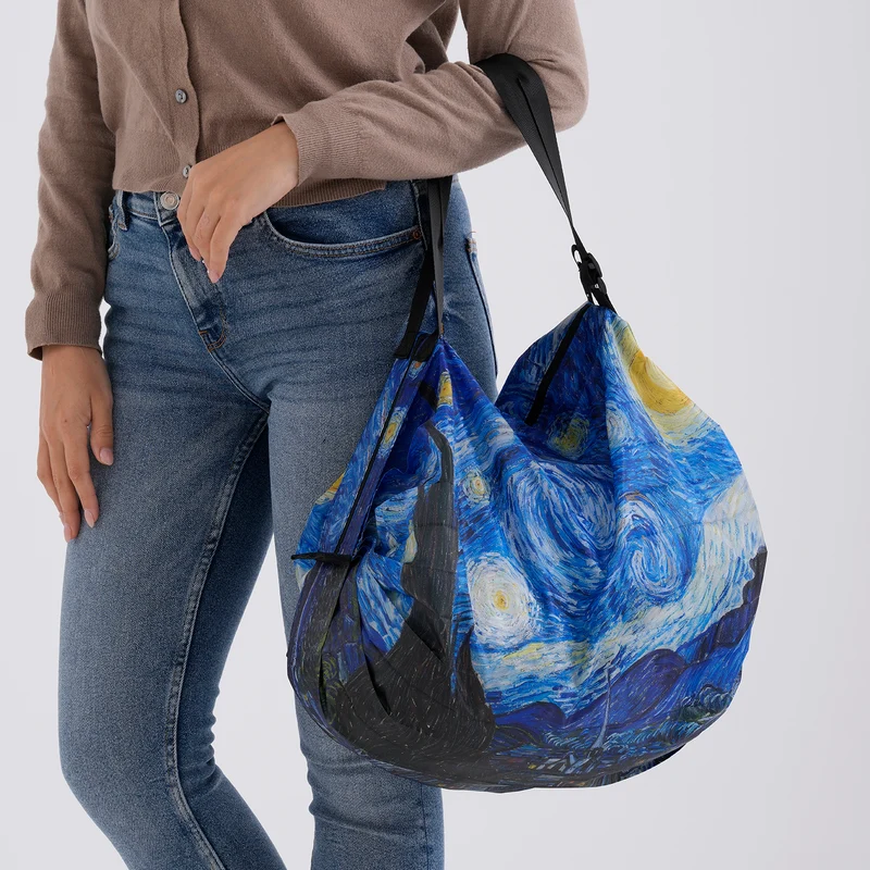 Faltbare Einkaufstasche mit Reißverschlussfach 50 x 70 cm Blau Himmelmotiv