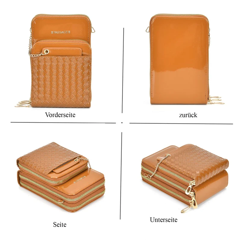 PASSAGE geprägte Kunstleder-Umhängetasche mit RFID-Schutz und langer Trageriemen, 13x7.5x19 cm, Orange