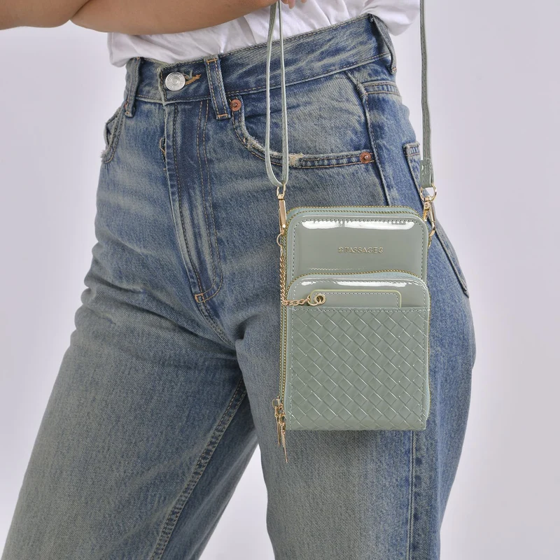 PASSAGE geprägte Kunstleder-Umhängetasche mit RFID-Schutz und langer Trageriemen, 13x7.5x19 cm, Orange