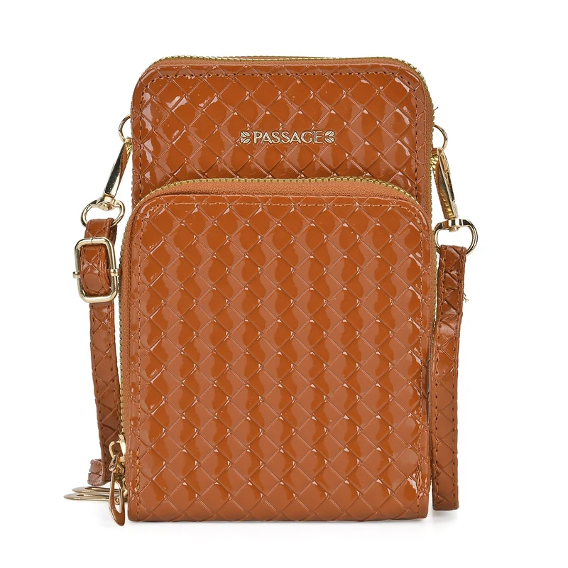 PASSAGE geprägte Kunstleder-Umhängetasche mit RFID-Schutz und langer Trageriemen, 13x7.5x19 cm, Orange