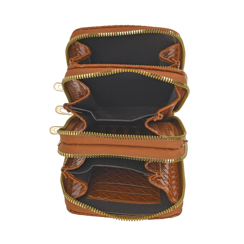 PASSAGE geprägte Kunstleder-Umhängetasche mit RFID-Schutz und langer Trageriemen, 13x7.5x19 cm, Orange