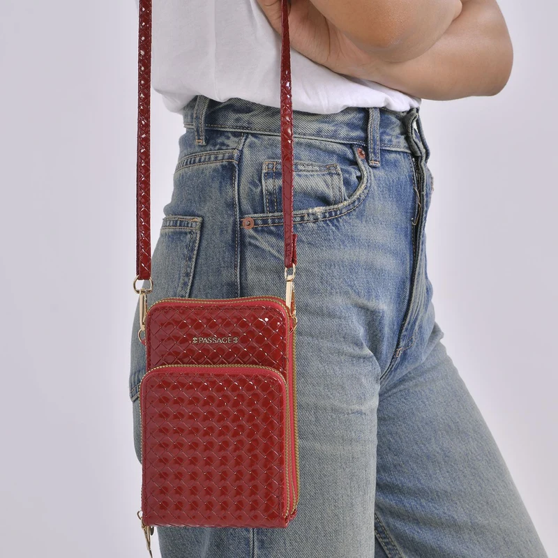 PASSAGE geprägte Kunstleder-Umhängetasche mit RFID-Schutz und langer Trageriemen, 13x7.5x19 cm, Orange