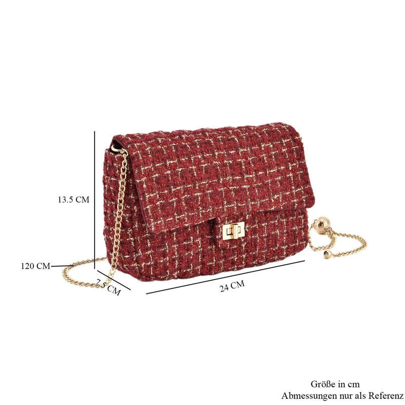 Tweed Umhängetasche, Größe 24x15x8cm, burgund
