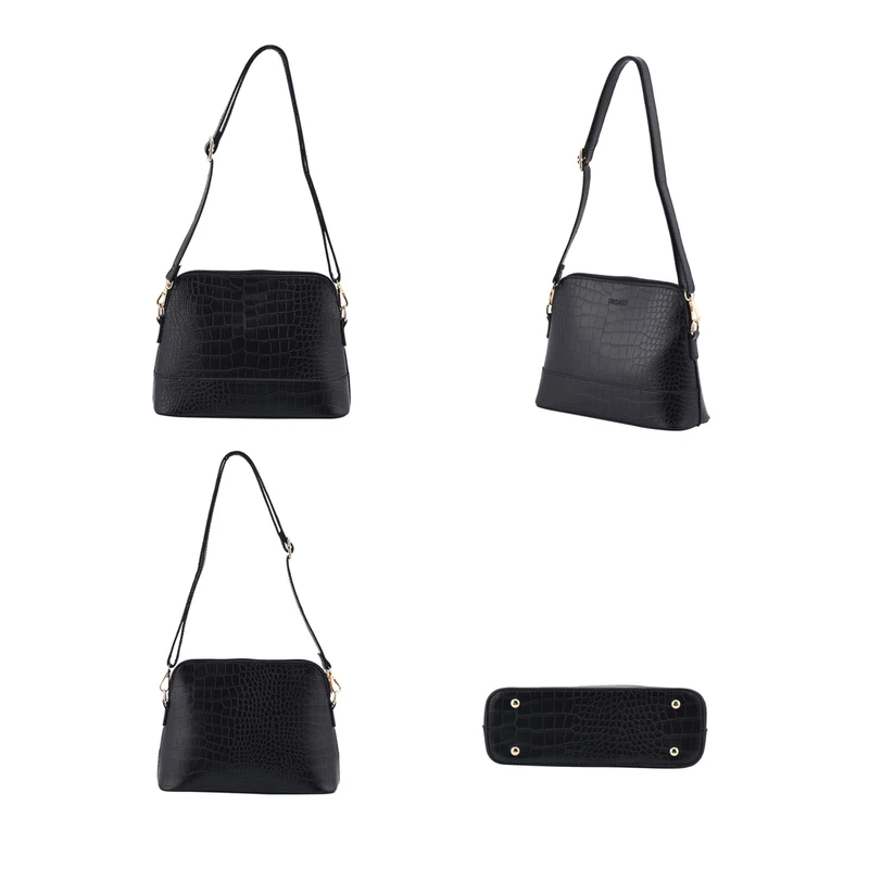 Passage - 4er-Set, Handtasche, Crossbody Tasche, Clutch und Brieftasche mit Kroko Muster, grau