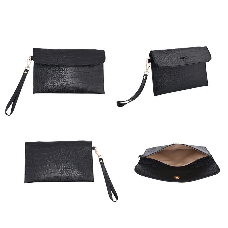 Passage - 4er-Set, Handtasche, Crossbody Tasche, Clutch und Brieftasche mit Kroko Muster, grau