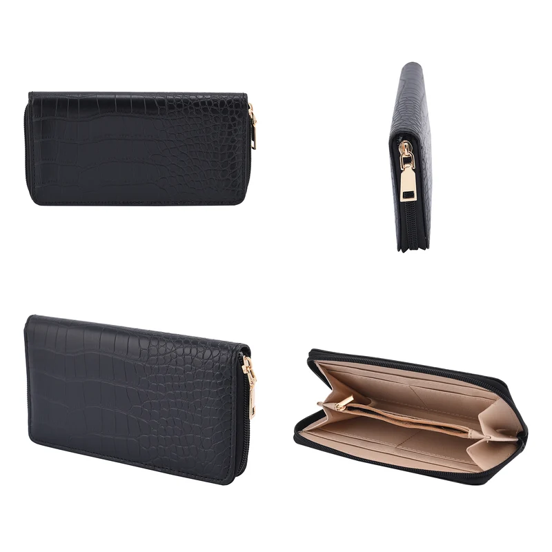 Passage - 4er-Set, Handtasche, Crossbody Tasche, Clutch und Brieftasche mit Kroko Muster, grau