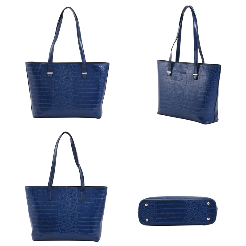 Passage - 4er-Set, Handtasche, Crossbody Tasche, Clutch und Brieftasche mit Kroko Muster, grau