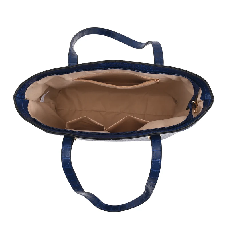 Passage - 4er-Set, Handtasche, Crossbody Tasche, Clutch und Brieftasche mit Kroko Muster, grau