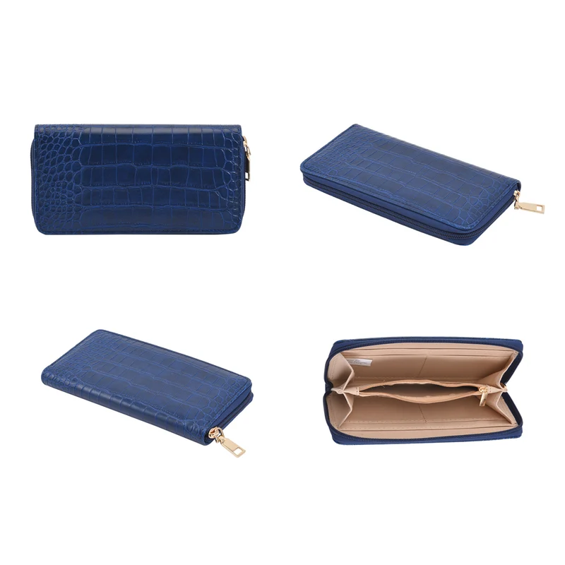 Passage - 4er-Set, Handtasche, Crossbody Tasche, Clutch und Brieftasche mit Kroko Muster, grau