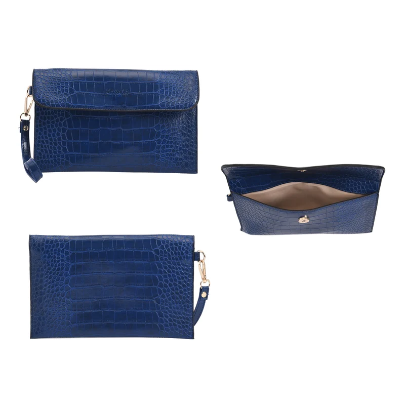 Passage - 4er-Set, Handtasche, Crossbody Tasche, Clutch und Brieftasche mit Kroko Muster, grau