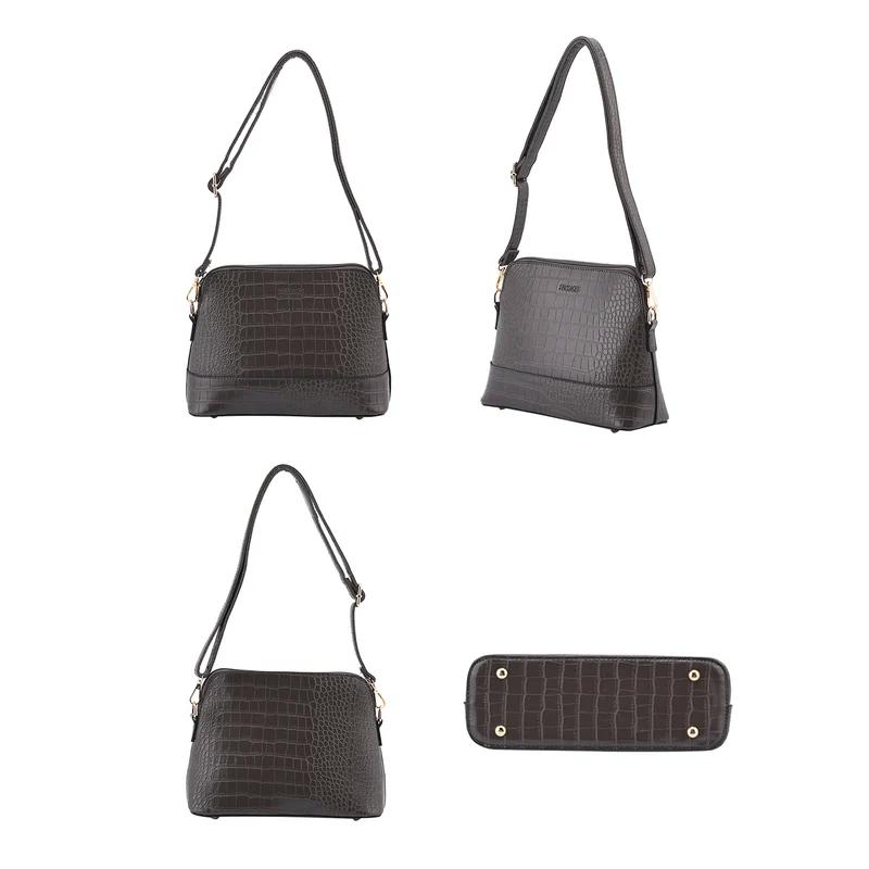 Passage - 4er-Set, Handtasche, Crossbody Tasche, Clutch und Brieftasche mit Kroko Muster, grau