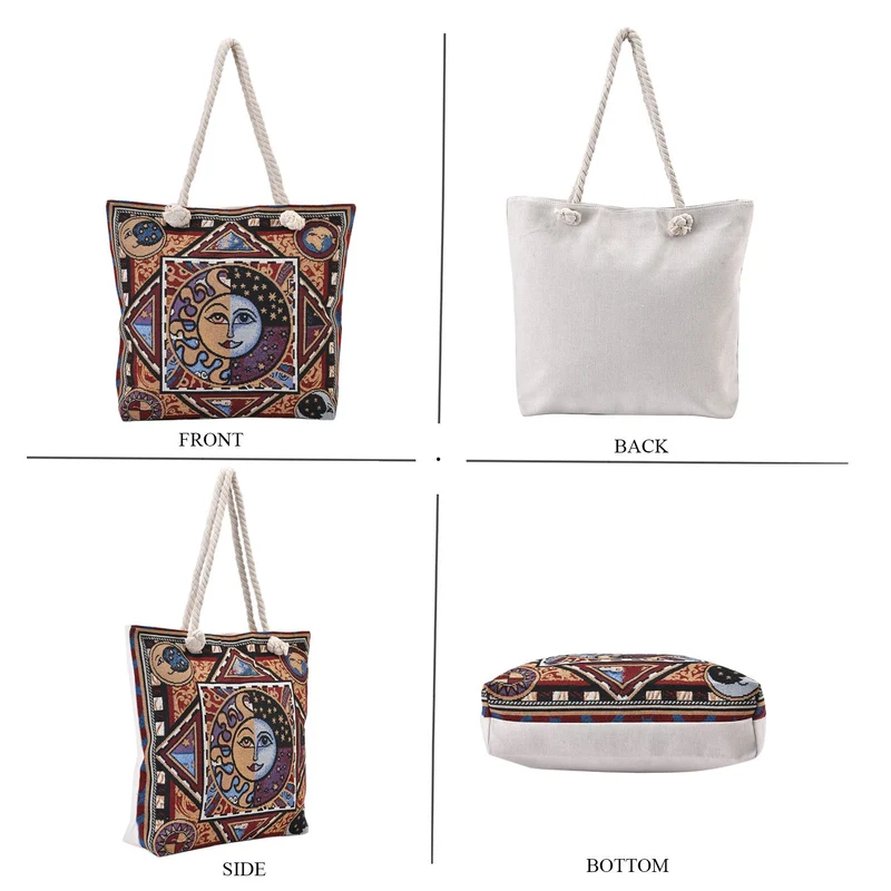 Jacquard gewebte Jute-Tasche mit Mond Design, 42x34 cm, Mond