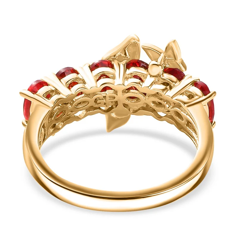 GP Italienischer Garten Kollektion - Lab Grown Padparadscha-Saphir (B), Weißer Zirkon Schmetterling Ring 925 Silber 750 Gelbgold Vermeil ca. 4.09 ct