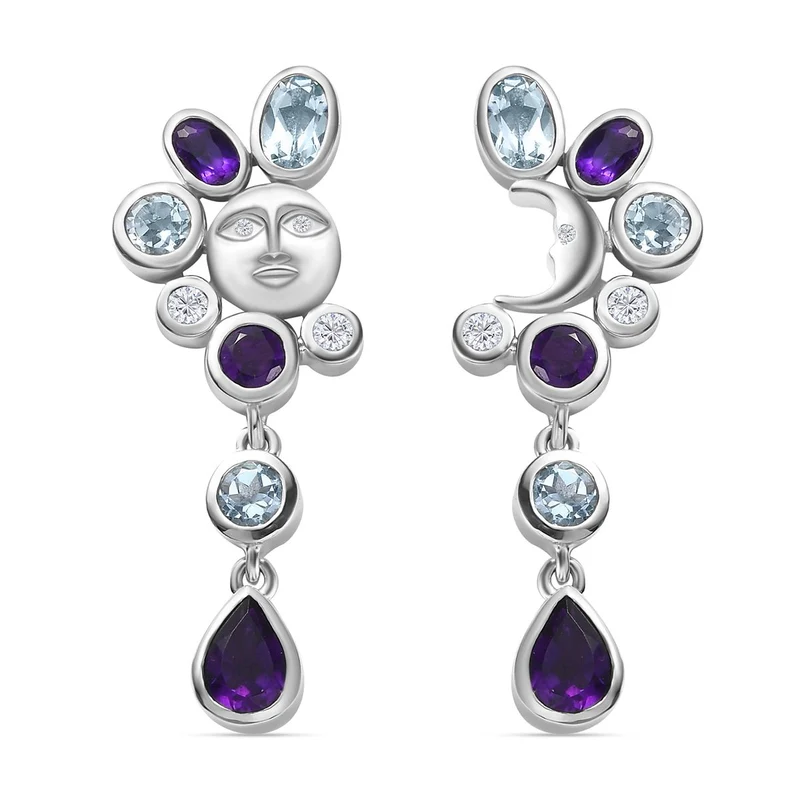 GP Celestial Dream Kollektion - Afrikanischer Amethyst, Himmelblauer Topas Ohrringe, 925 Silber platiniert ca. 4.96 ct